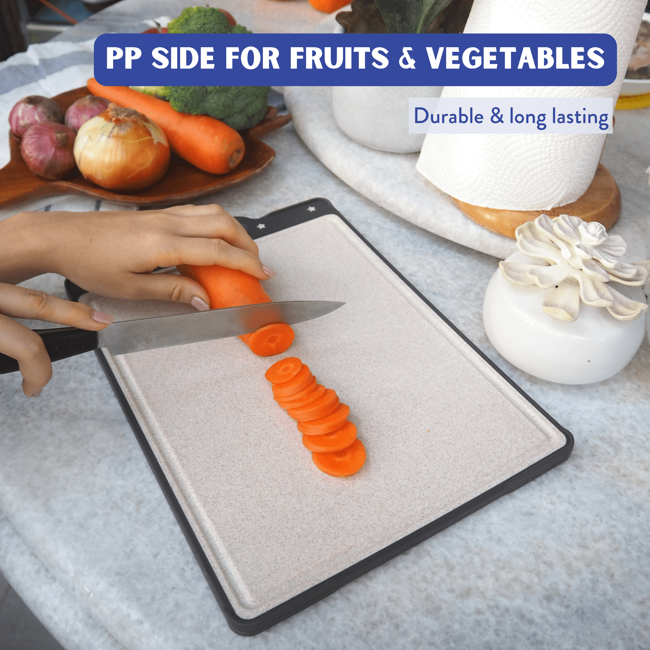 Double Sided Chopping Board - Stainless Steel PP