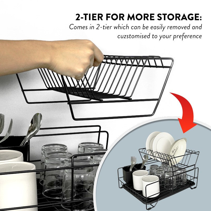 2-Tier Dish Drying Rack | Kitchen Rack | Utensil Holder | Sleek Design